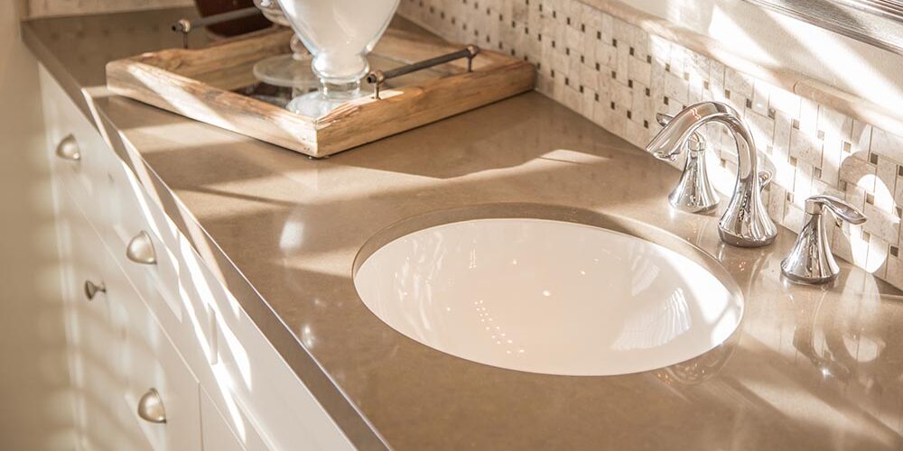 A gorgeous modern bathroom vanity showing the flawless results of professional surface reglazing